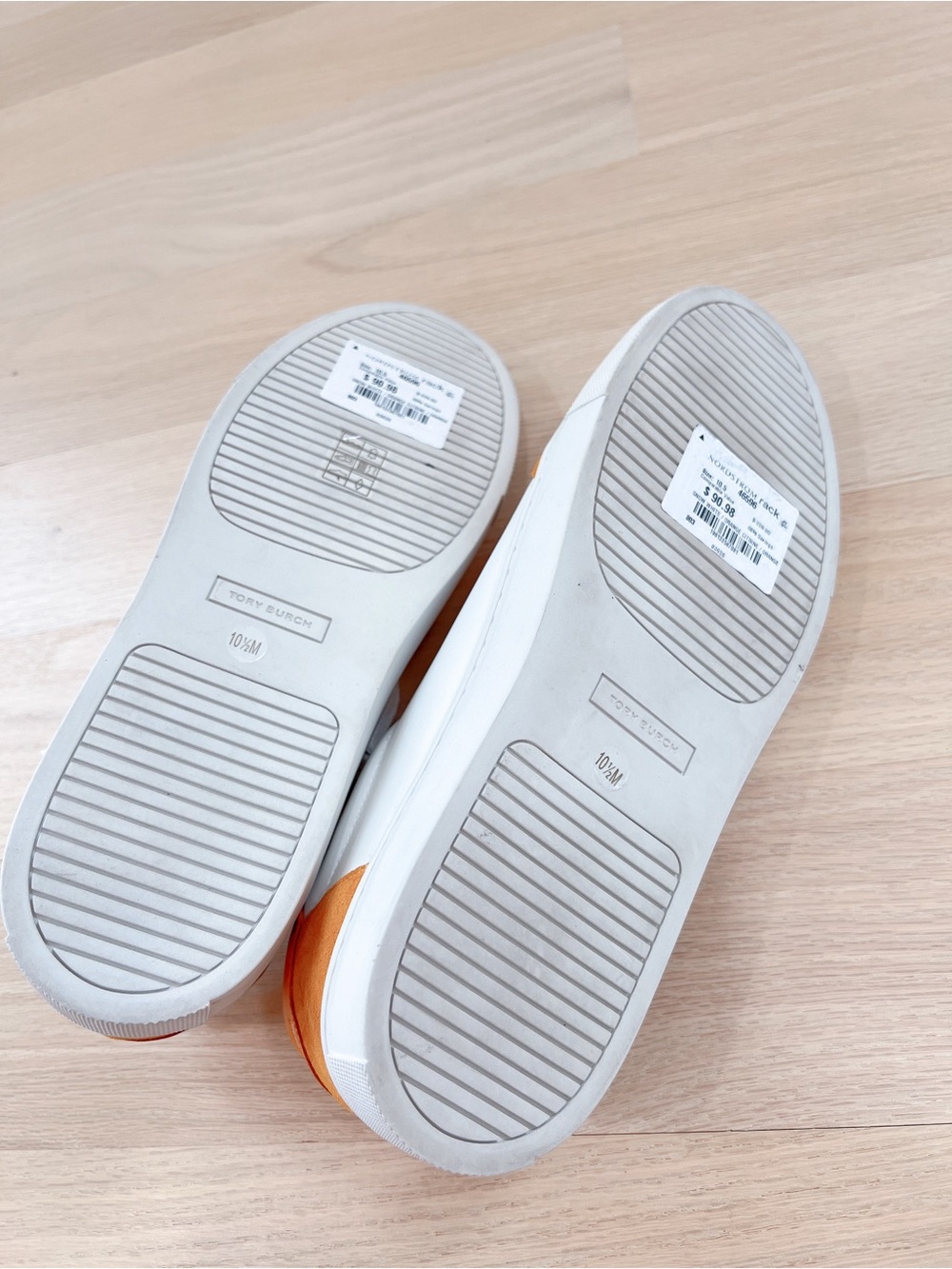 Tory Burch Color Block T Logo Leather Sneakers White Orange Women’s US 10.5 NWT - Picture 10 of 12